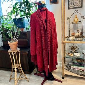 Vintage 1990s Red Boucle Long Sweater Cardigan